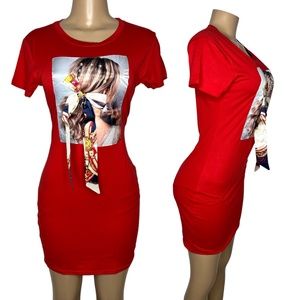 NWT True Red Size Medium Stretchy Mini Dress Slim Fit Bodcyom Short Casual Dress